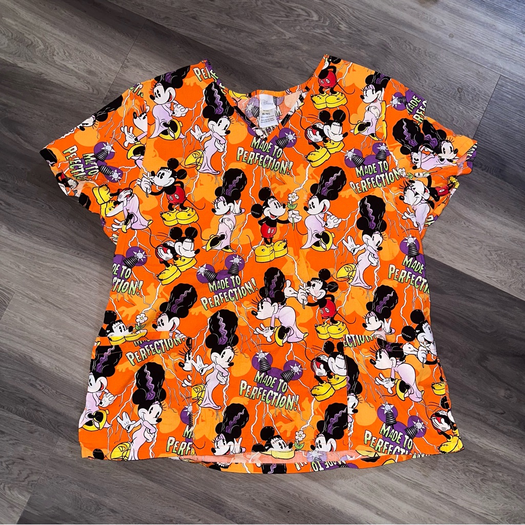 Disney Halloween Made To Perfection Scrub Top Frankenstein Mickey Nwot Rare Htf
